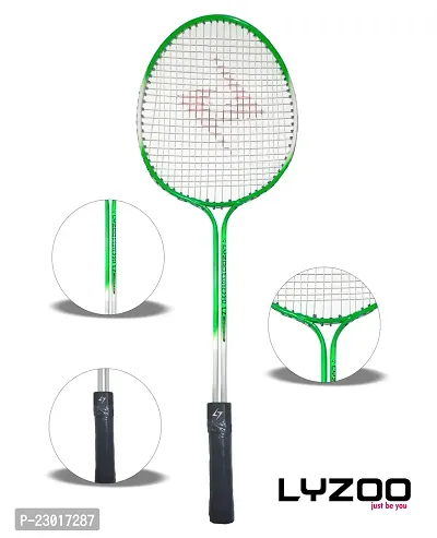 LYZOO Double Shaft Badminton Racquet Aluminium Rod Badminton With 3Pc Nylon Shuttle and 1pc Full size Badminton Nylon Net single side tape-thumb3