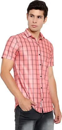 Reliable Orange Cotton Lycra Checked Short Sleeves Casual Shirt For Men-thumb1