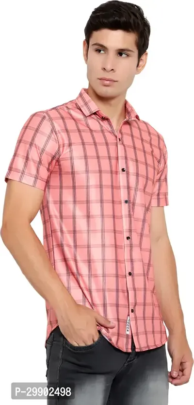 Reliable Orange Cotton Lycra Checked Short Sleeves Casual Shirt For Men-thumb2