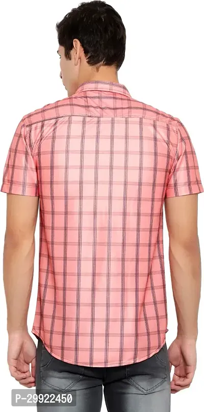 Reliable Red Cotton Blend Checked Short Sleeves Casual Shirt For Men-thumb5