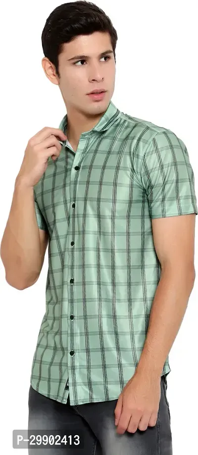 Reliable Green Cotton Blend Checked Short Sleeves Casual Shirt For Men-thumb0