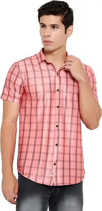 Reliable Red Cotton Blend Checked Short Sleeves Casual Shirt For Men-thumb2