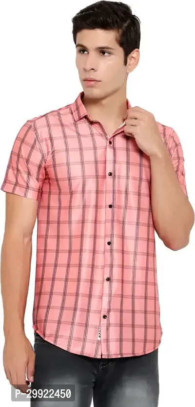 Reliable Red Cotton Blend Checked Short Sleeves Casual Shirt For Men-thumb3