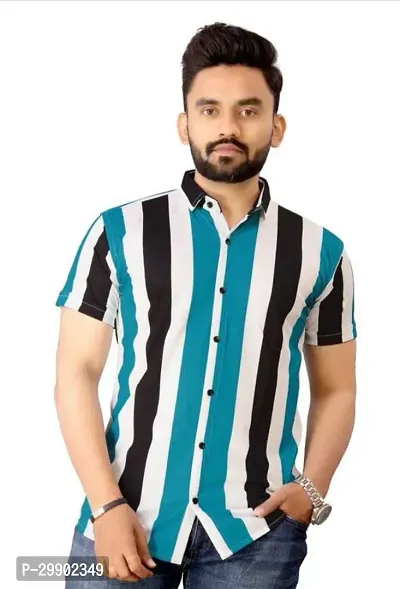 Reliable Multicoloured Cotton Lycra Striped Short Sleeves Casual Shirt For Men