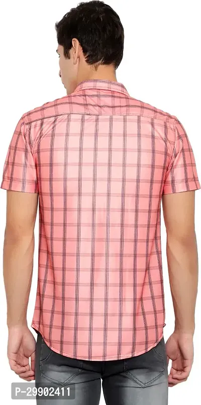 Reliable Pink Cotton Blend Checked Short Sleeves Casual Shirt For Men-thumb4