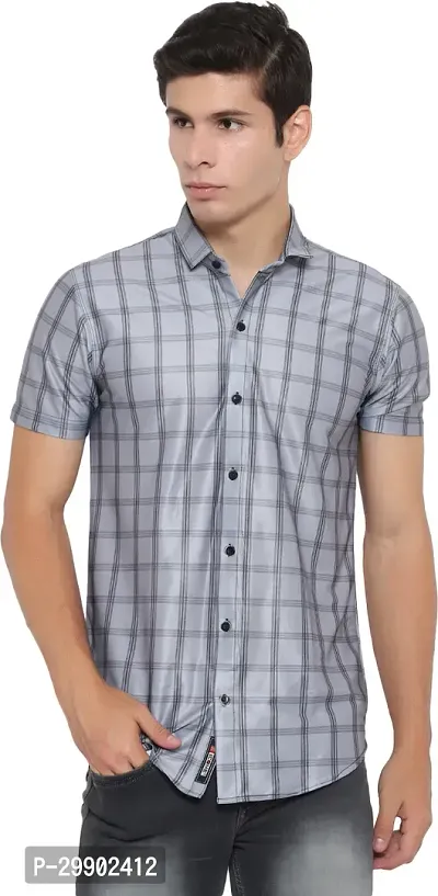 Reliable Grey Cotton Blend Checked Short Sleeves Casual Shirt For Men