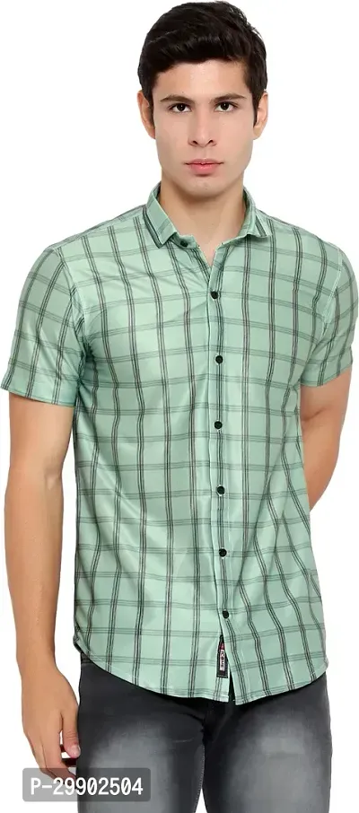 Reliable Green Cotton Lycra Checked Short Sleeves Casual Shirt For Men-thumb0