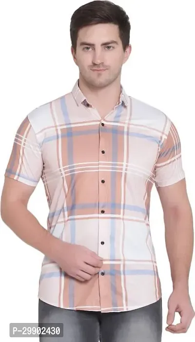 Reliable Multicoloured Lycra Blend Striped Short Sleeves Casual Shirt For Men-thumb0