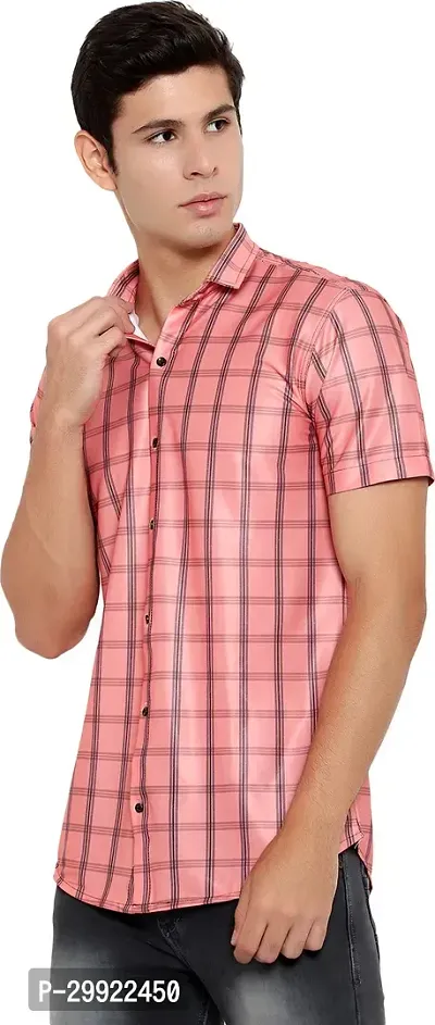 Reliable Red Cotton Blend Checked Short Sleeves Casual Shirt For Men-thumb0