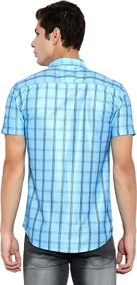 Reliable Blue Cotton Blend Checked Short Sleeves Casual Shirt For Men-thumb1