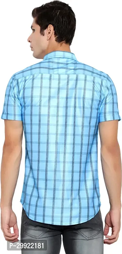 Reliable Blue Cotton Blend Checked Short Sleeves Casual Shirt For Men-thumb2