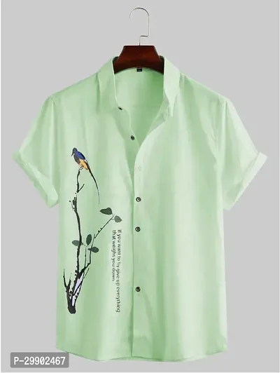 Reliable Green Cotton Lycra Printed Short Sleeves Casual Shirt For Men-thumb0