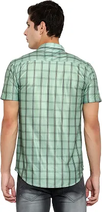 Reliable Green Cotton Lycra Checked Short Sleeves Casual Shirt For Men-thumb1