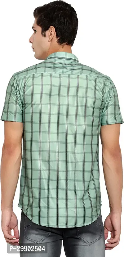 Reliable Green Cotton Lycra Checked Short Sleeves Casual Shirt For Men-thumb2