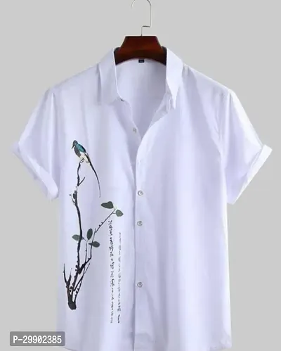 Reliable White Cotton Lycra Printed Short Sleeves Casual Shirt For Men-thumb0