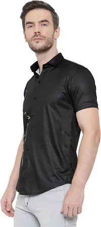 Reliable Black Cotton Lycra Printed Short Sleeves Casual Shirt For Men-thumb2