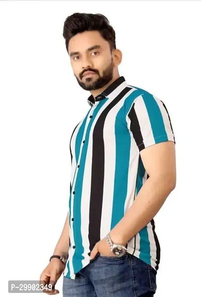 Reliable Multicoloured Cotton Lycra Striped Short Sleeves Casual Shirt For Men-thumb3