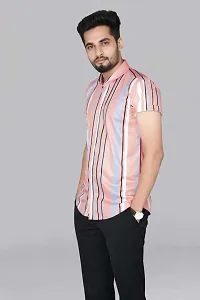 Reliable Multicoloured Cotton Lycra Striped Short Sleeves Casual Shirt For Men-thumb2