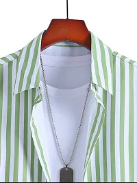 Reliable Green Lycra Blend Striped Short Sleeves Casual Shirt For Men-thumb2