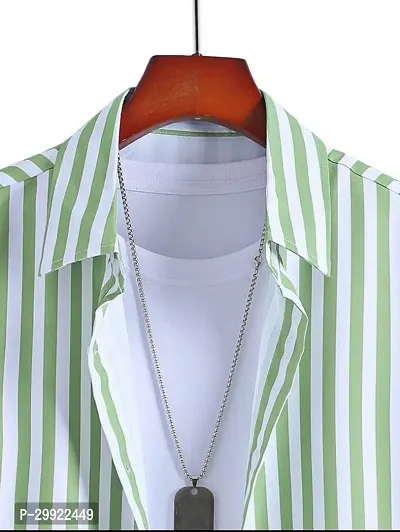 Reliable Green Lycra Blend Striped Short Sleeves Casual Shirt For Men-thumb3