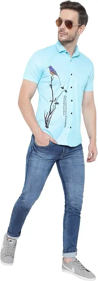 Reliable Blue Cotton Lycra Printed Short Sleeves Casual Shirt For Men-thumb2