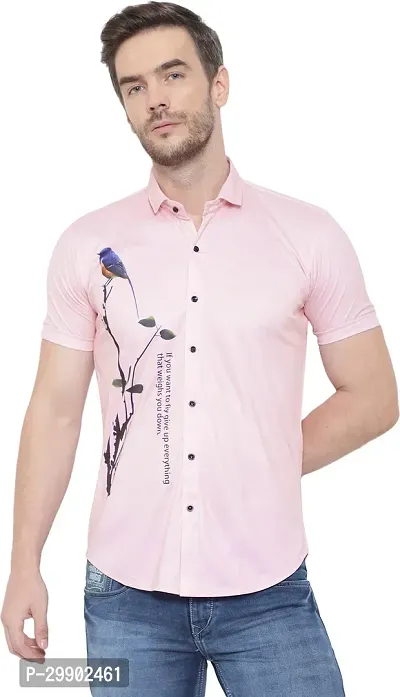 Reliable Pink Cotton Lycra Printed Short Sleeves Casual Shirt For Men