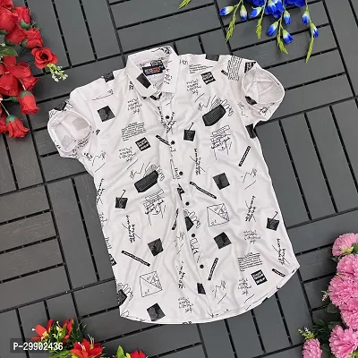 Reliable White Lycra Blend Printed Short Sleeves Casual Shirt For Men-thumb0