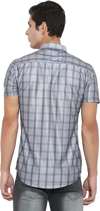 Reliable Grey Cotton Blend Checked Short Sleeves Casual Shirt For Men-thumb3