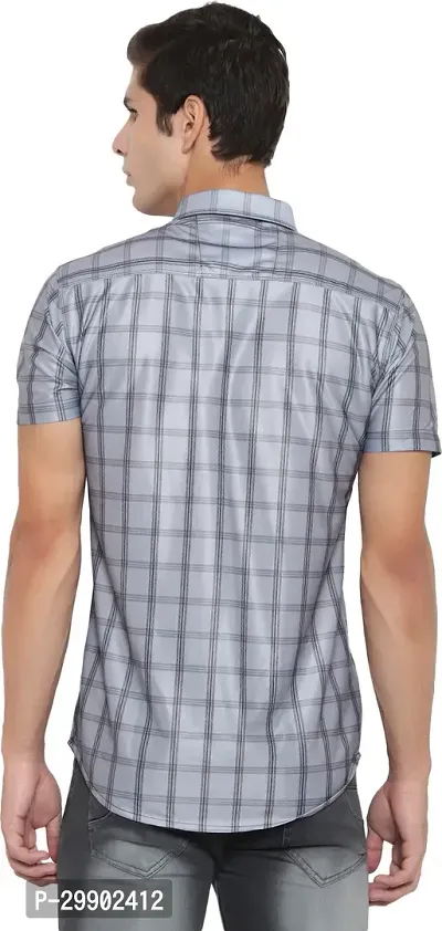 Reliable Grey Cotton Blend Checked Short Sleeves Casual Shirt For Men-thumb4