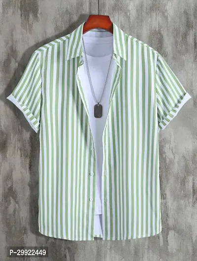 Reliable Green Lycra Blend Striped Short Sleeves Casual Shirt For Men-thumb0