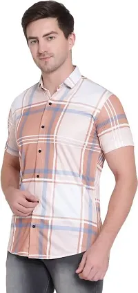 Reliable Multicoloured Lycra Blend Striped Short Sleeves Casual Shirt For Men-thumb2