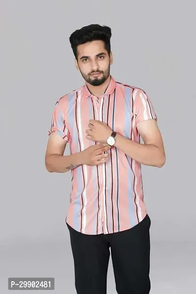 Reliable Multicoloured Cotton Lycra Striped Short Sleeves Casual Shirt For Men-thumb0