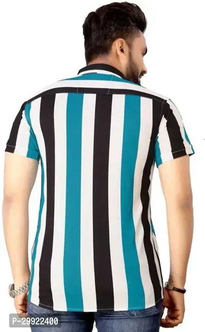 Reliable Multicoloured Cotton Lycra Striped Short Sleeves Casual Shirt For Men-thumb2