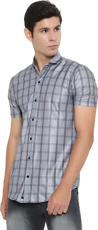 Reliable Grey Cotton Blend Checked Short Sleeves Casual Shirt For Men-thumb4