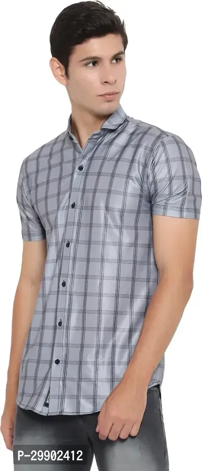 Reliable Grey Cotton Blend Checked Short Sleeves Casual Shirt For Men-thumb5