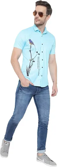 Reliable Blue Cotton Lycra Printed Short Sleeves Casual Shirt For Men-thumb4