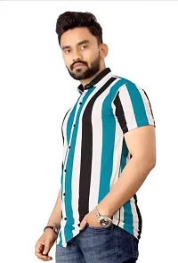 Reliable Multicoloured Cotton Lycra Striped Short Sleeves Casual Shirt For Men-thumb2