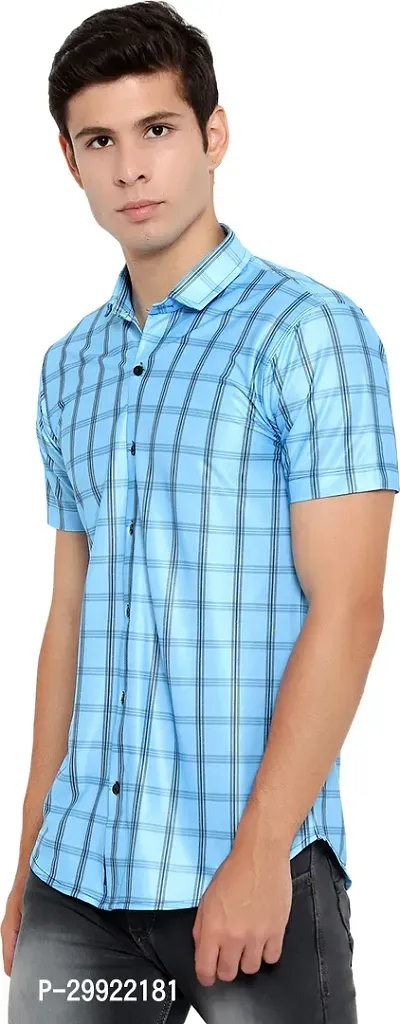 Reliable Blue Cotton Blend Checked Short Sleeves Casual Shirt For Men-thumb3