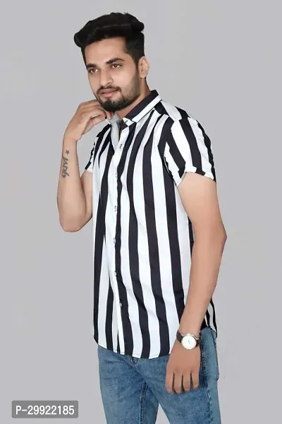 Reliable Multicoloured Cotton Lycra Striped Short Sleeves Casual Shirt For Men-thumb0