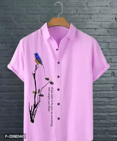 Reliable Pink Lycra Blend Printed Short Sleeves Casual Shirt For Men-thumb0