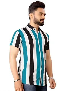 Reliable Multicoloured Cotton Lycra Striped Short Sleeves Casual Shirt For Men-thumb3