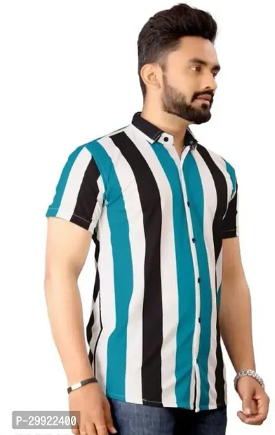 Reliable Multicoloured Cotton Lycra Striped Short Sleeves Casual Shirt For Men-thumb4