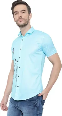 Reliable Blue Cotton Lycra Printed Short Sleeves Casual Shirt For Men-thumb4