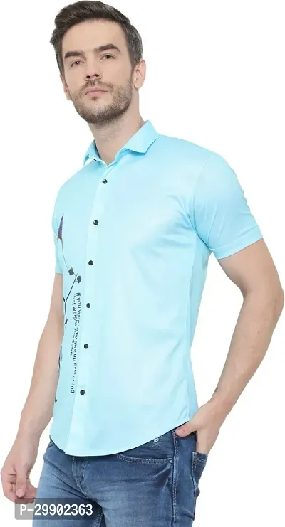 Reliable Blue Cotton Lycra Printed Short Sleeves Casual Shirt For Men-thumb5