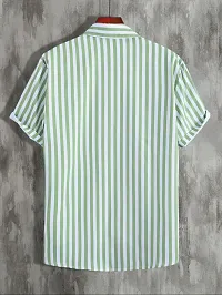 Reliable Green Lycra Blend Striped Short Sleeves Casual Shirt For Men-thumb1