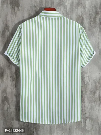 Reliable Green Lycra Blend Striped Short Sleeves Casual Shirt For Men-thumb2