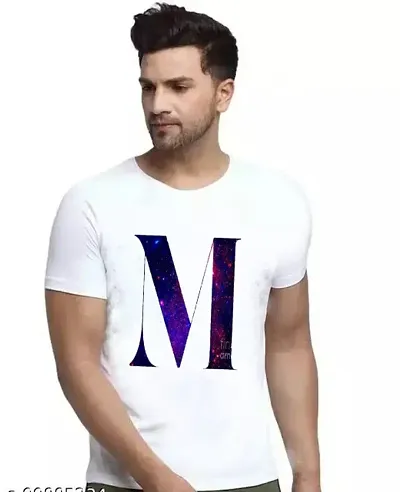 Men's Polyester Alphabet Printed Round Neck T Shirt