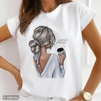 Polyester Round neck Half Sleeve Printed Women Tshirt-thumb0