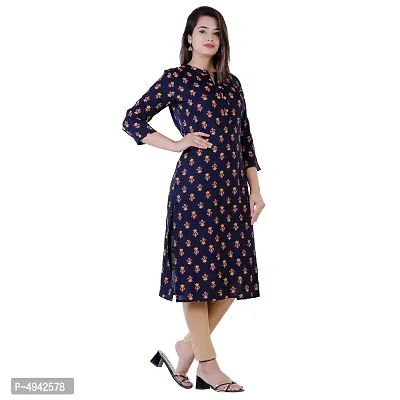 Women's Printed Straight Navy Blue Rayon Kurtas-thumb3