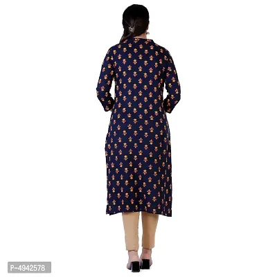 Women's Printed Straight Navy Blue Rayon Kurtas-thumb2